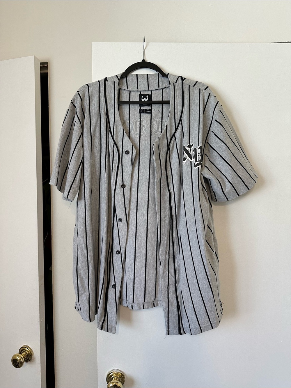 Gray Pinstripe Baseball Jersey with NB Logo